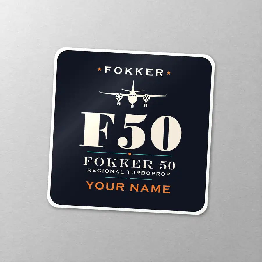 Fokker 50 - Heritage + Name - Square Sticker - Close-up