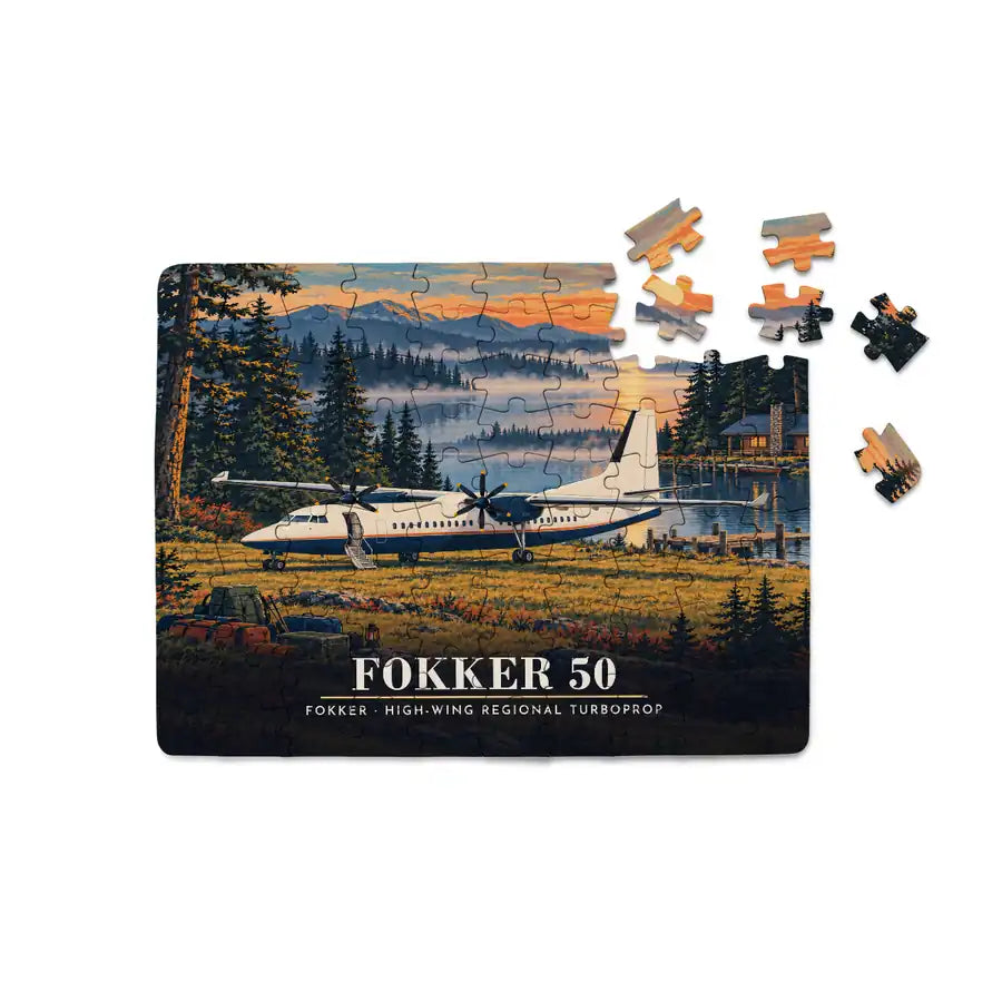 Fokker 50 - Horizontal + Text - Canvas Puzzle