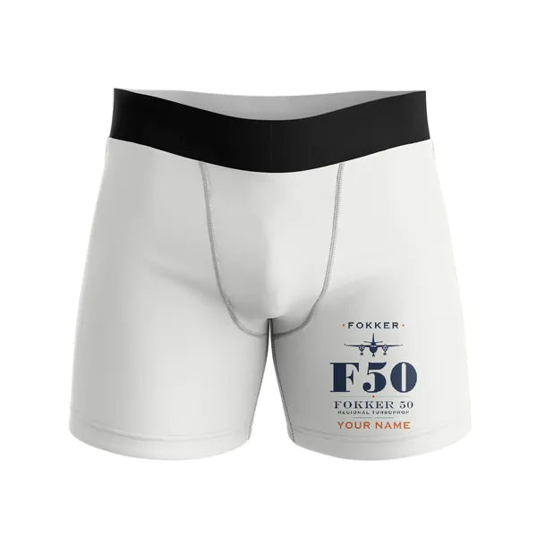 Fokker 50 - Men Boxers - Heritage + Name - White