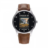 Thumbnail for Fokker 50 - Poster + Name - Leather Strap - Brown Leather Strap