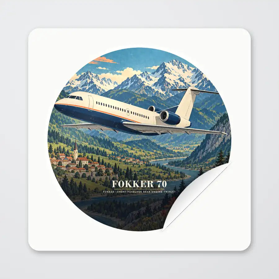 Fokker 70 - 3D - Circle Sticker - Peel