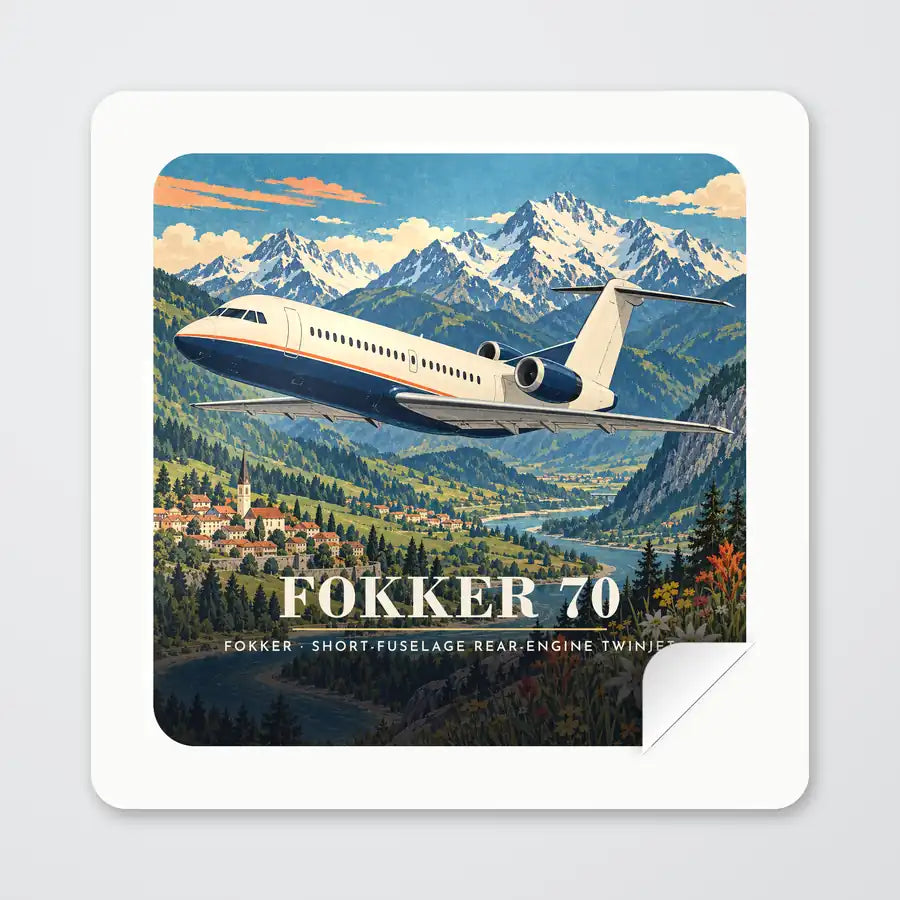 Fokker 70 - 3D - Square Sticker - Peel