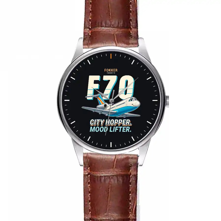 Fokker 70 - Cartoon - Leather Strap - Striped Brown Leather Strap