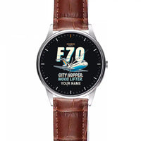 Thumbnail for Fokker 70 - Cartoon + Name - Leather Strap - Striped Brown Leather Strap