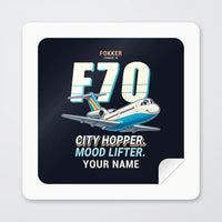 Thumbnail for Fokker 70 - Cartoon + Name - Square Sticker - Peel