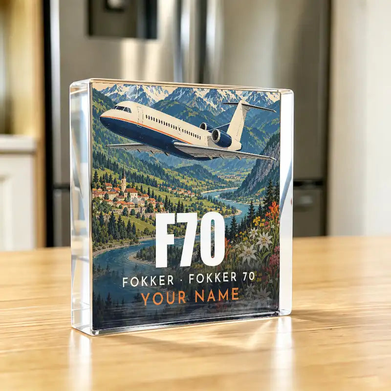 Fokker 70 - Crystal Ornament - 3D + Name - Kitchen