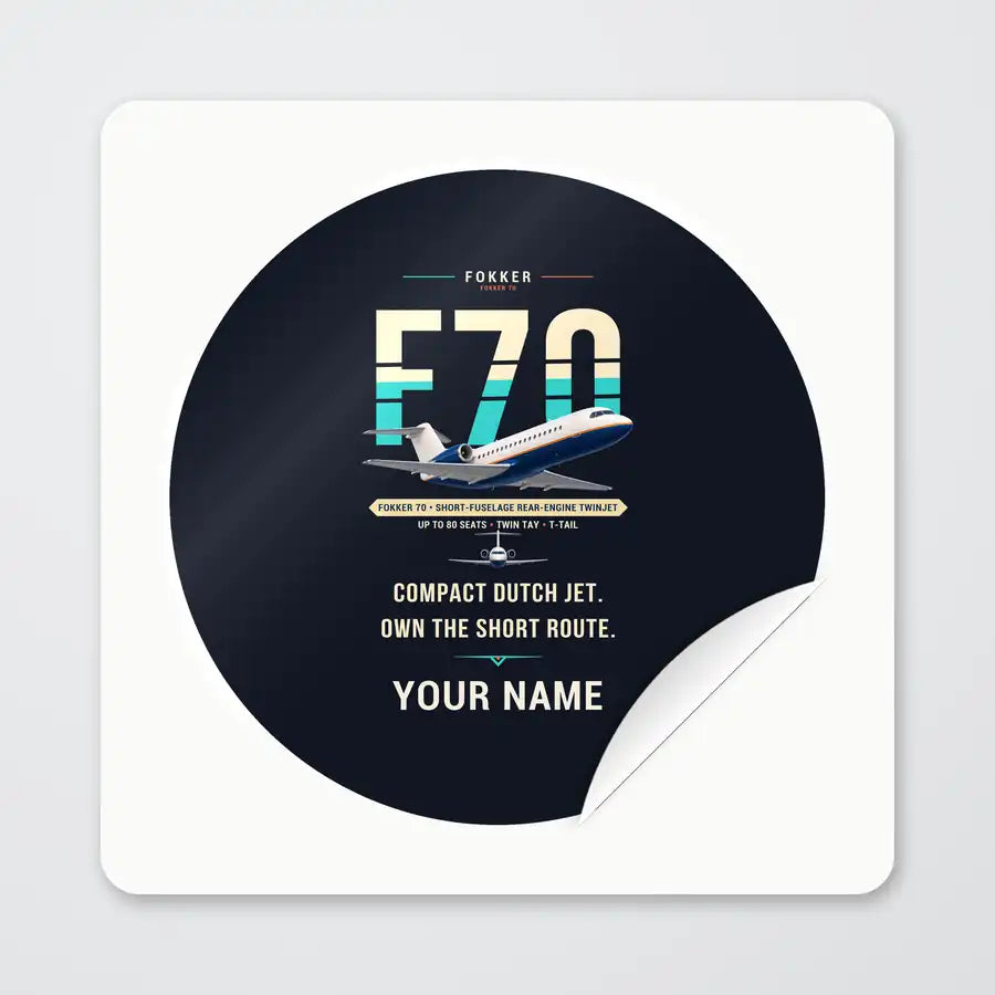 Fokker 70 - Original + Name - Circle Sticker - Peel