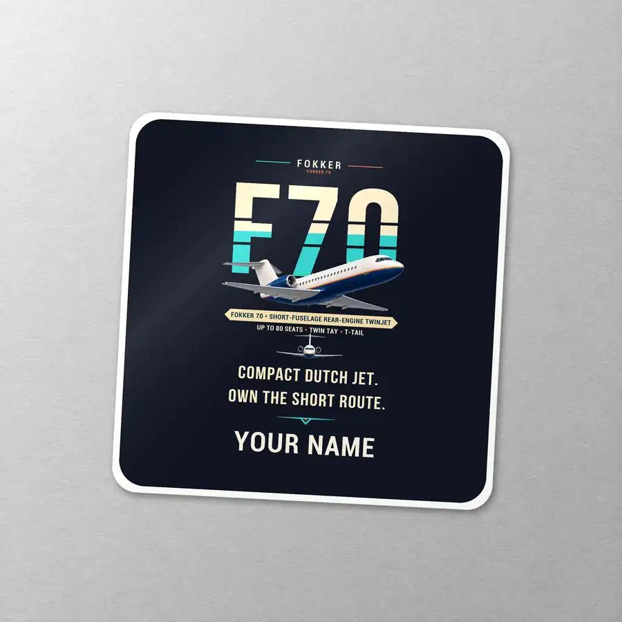 Fokker 70 - Original + Name - Square Sticker - Close-up