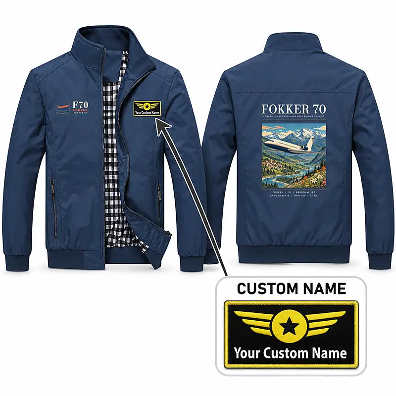 Fokker 70 Stylish Jackets - Stand Collar - Poster + Name - Navy Blue