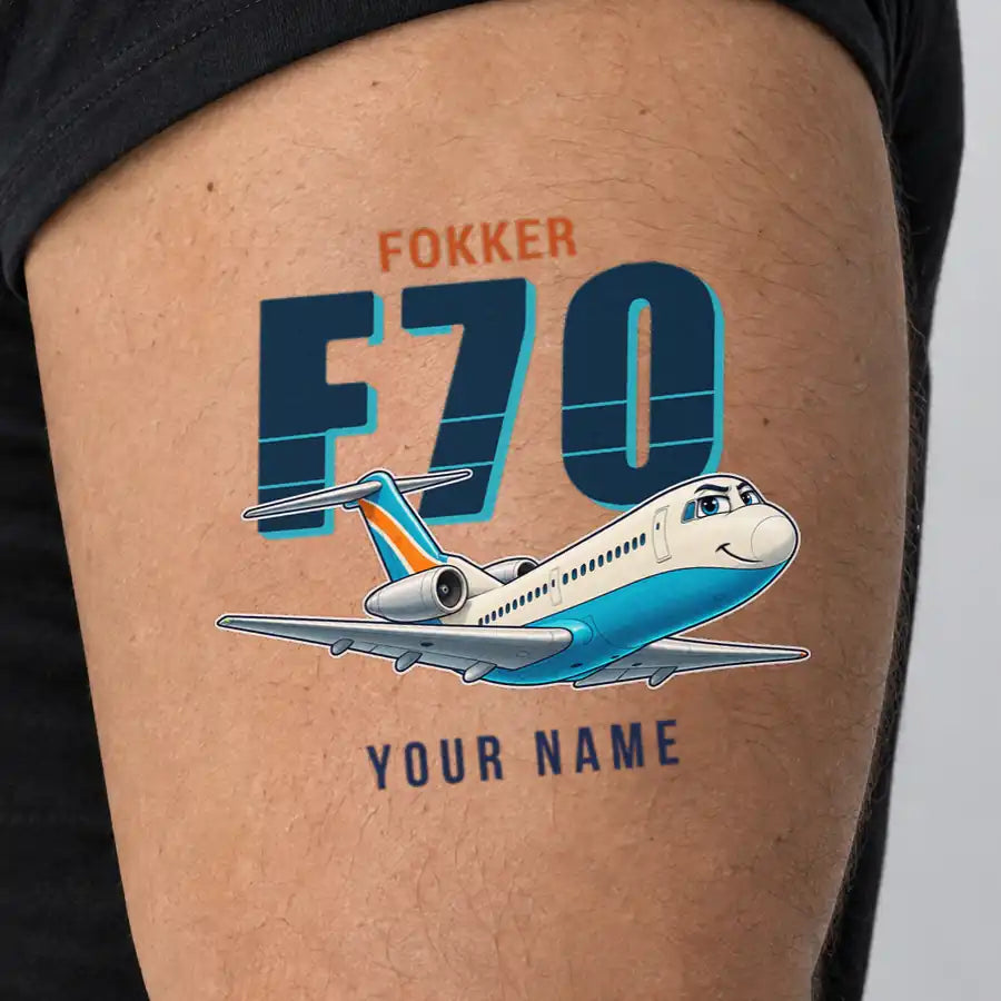 Fokker 70 - Tattoo - Cartoon + Name - Man