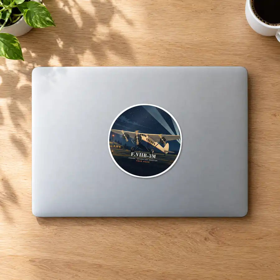 Fokker F.VIIb-3m - 3D + Name - Circle Sticker - MacBook