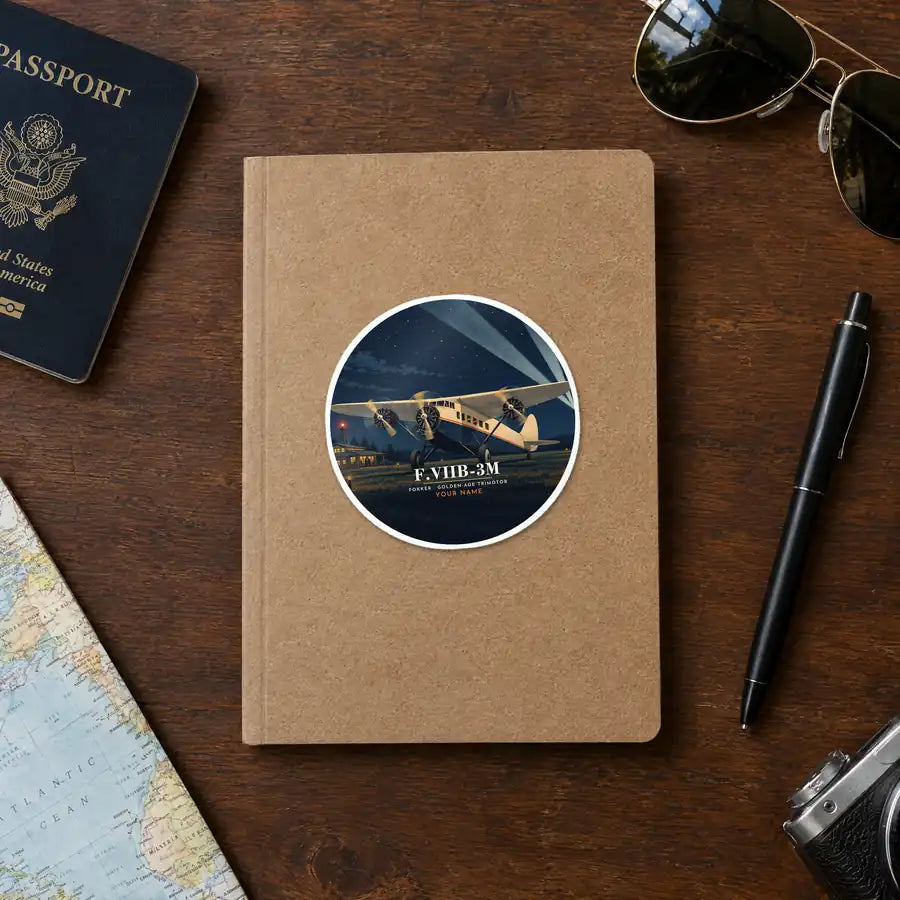 Fokker F.VIIb-3m - 3D + Name - Circle Sticker - Notebook