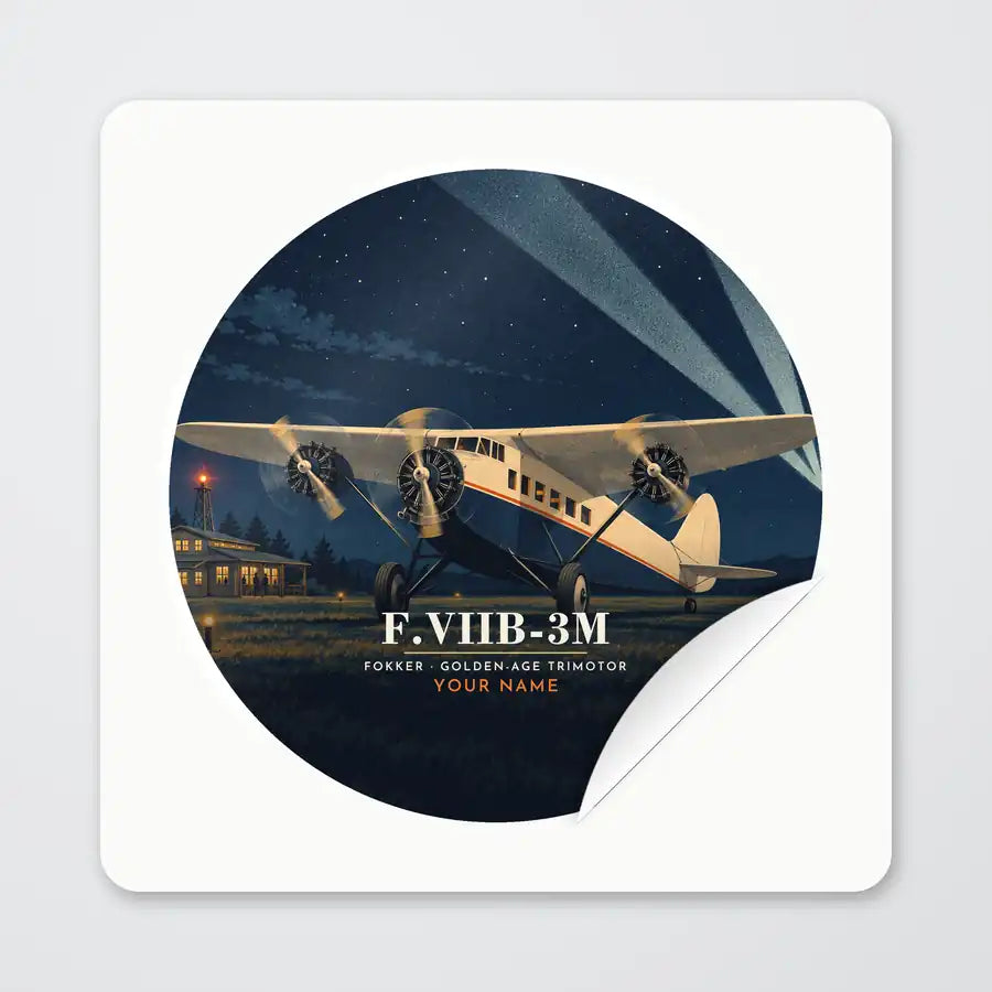 Fokker F.VIIb-3m - 3D + Name - Circle Sticker - Peel