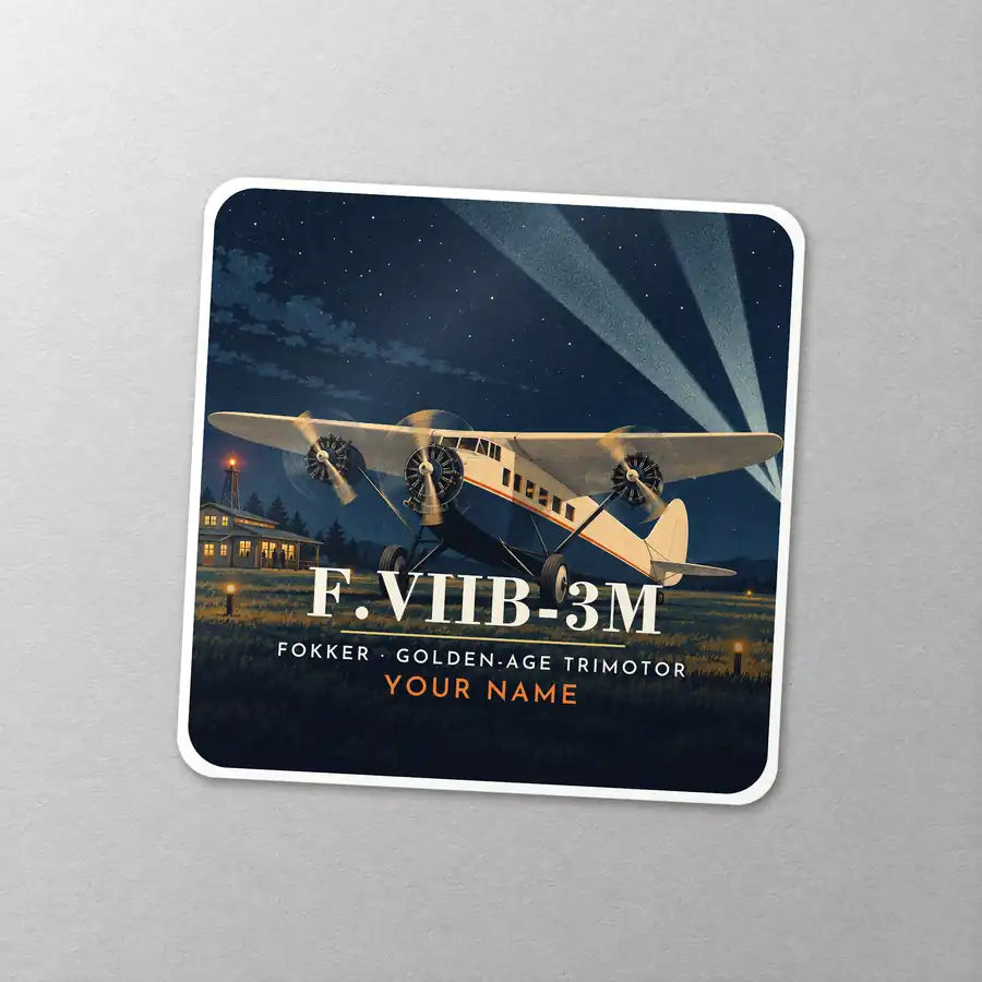 Fokker F.VIIb-3m - 3D + Name - Square Sticker - Close-up