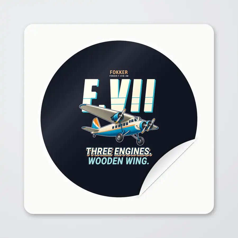 Fokker F.VIIb-3m - Cartoon - Circle Sticker - Peel