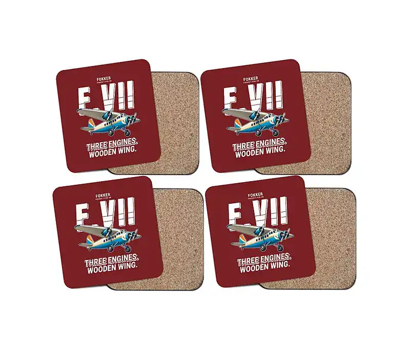 Fokker F.VIIb-3m - Cartoon - Coaster Set - Dark Red