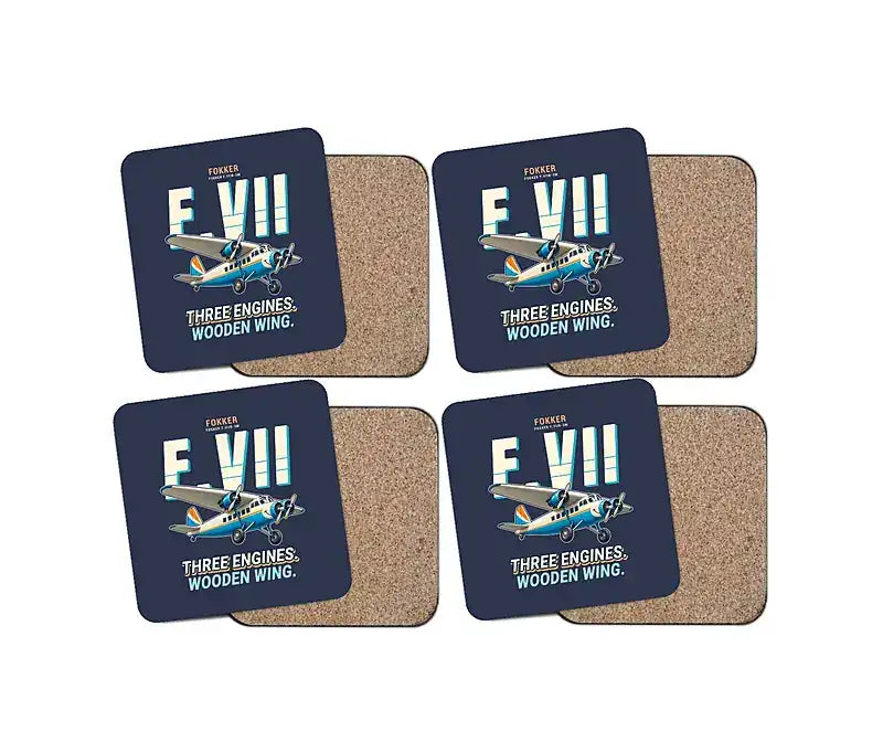 Fokker F.VIIb-3m - Cartoon - Coaster Set - Navy Blue
