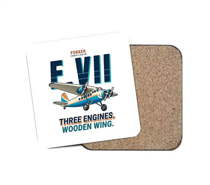 Fokker F.VIIb-3m - Cartoon - Coaster - White