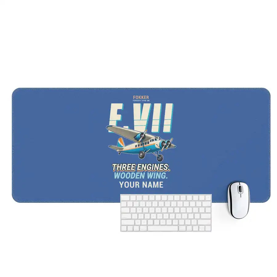 Fokker F.VIIb-3m - Cartoon + Name - Desk Mat - Blue