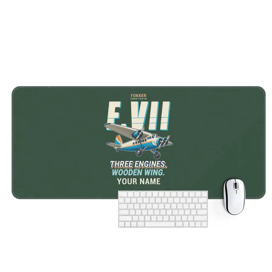 Fokker F.VIIb-3m - Cartoon + Name - Desk Mat - Dark Green