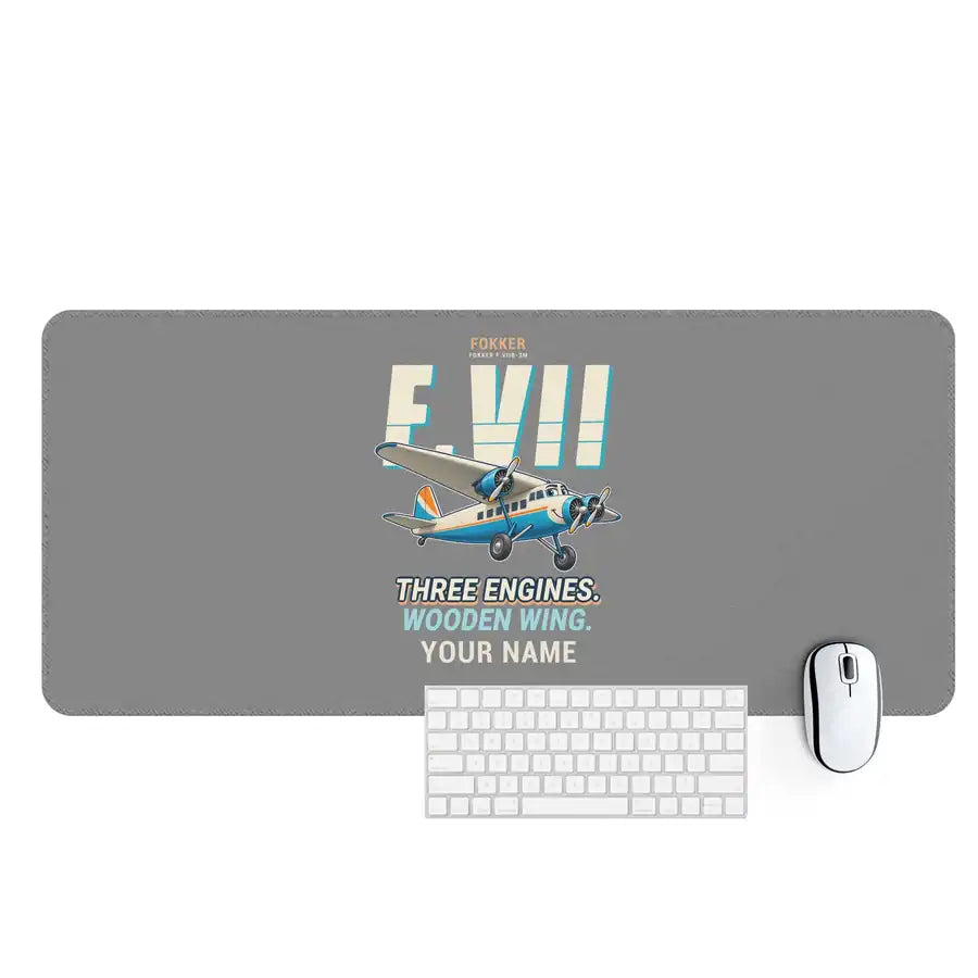 Fokker F.VIIb-3m - Cartoon + Name - Desk Mat - Gray
