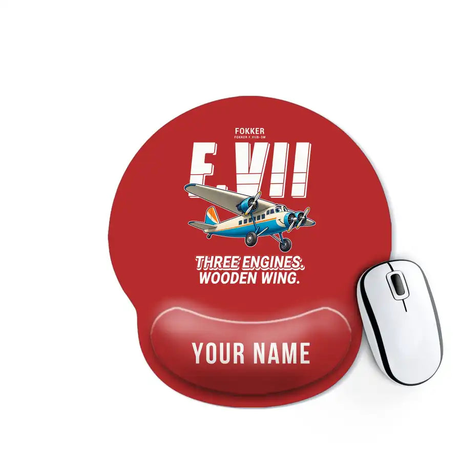 Fokker F.VIIb-3m - Cartoon + Name - Ergonomic Mouse Pad - Red