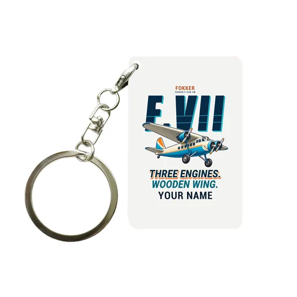 Fokker F.VIIb-3m - Cartoon + Name - Key Chain - White