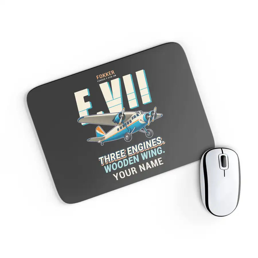 Fokker F.VIIb-3m - Cartoon + Name - Mouse Pad - Black