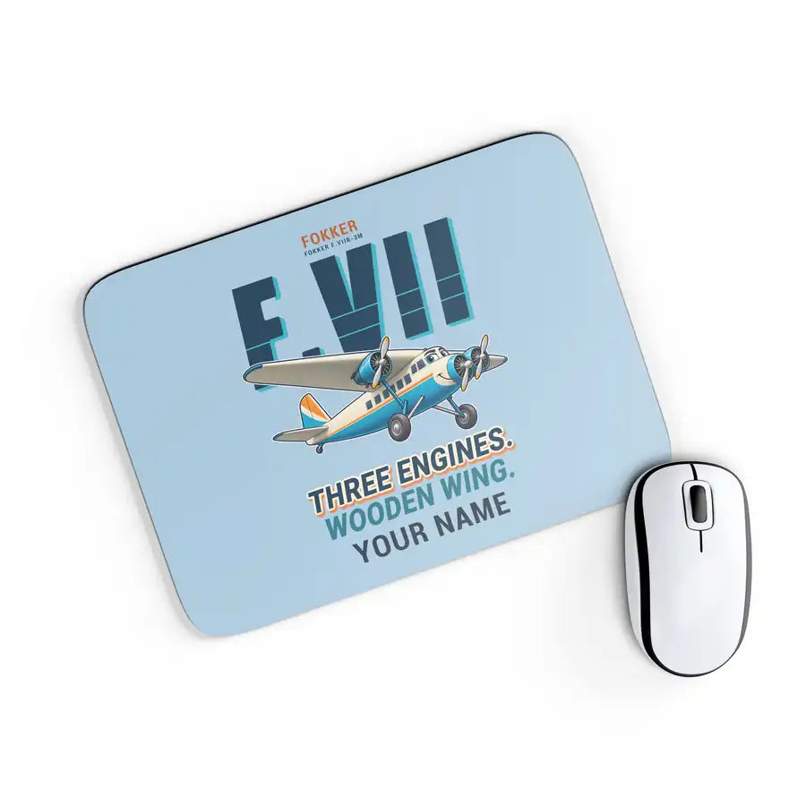 Fokker F.VIIb-3m - Cartoon + Name - Mouse Pad - Light Blue