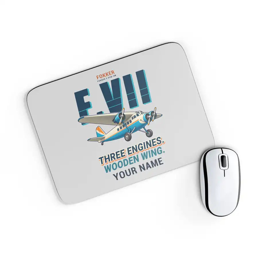 Fokker F.VIIb-3m - Cartoon + Name - Mouse Pad - Light Gray