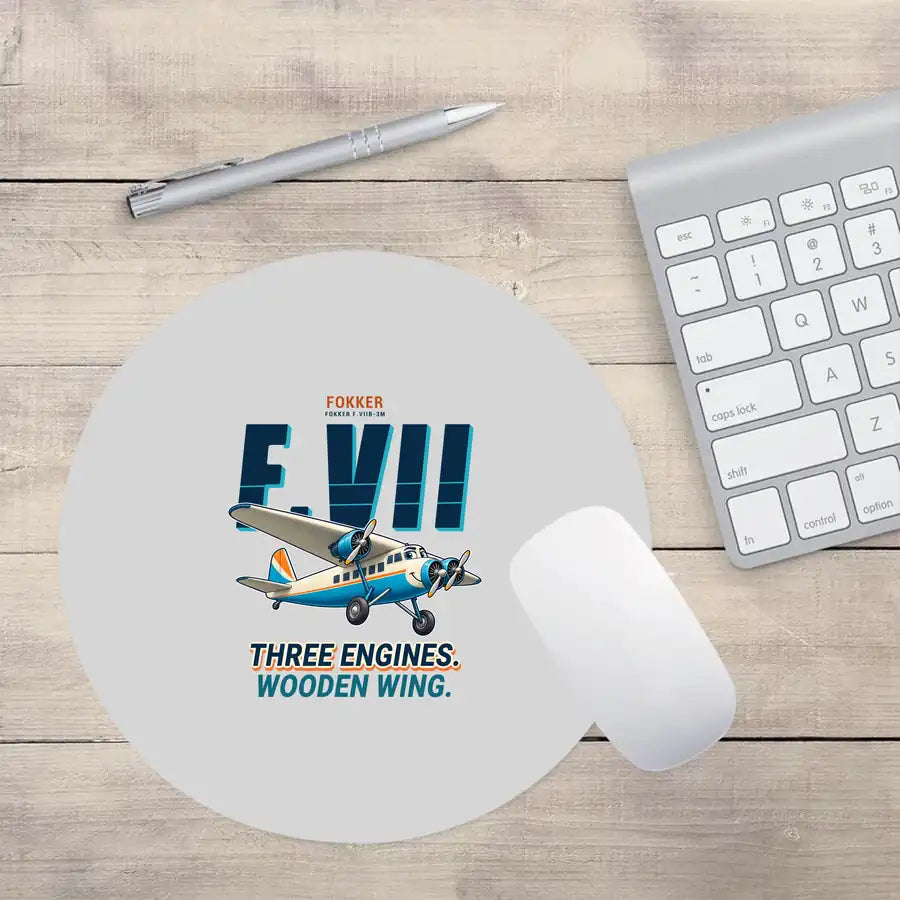 Fokker F.VIIb-3m - Cartoon - Round Mouse Pad - Light Gray