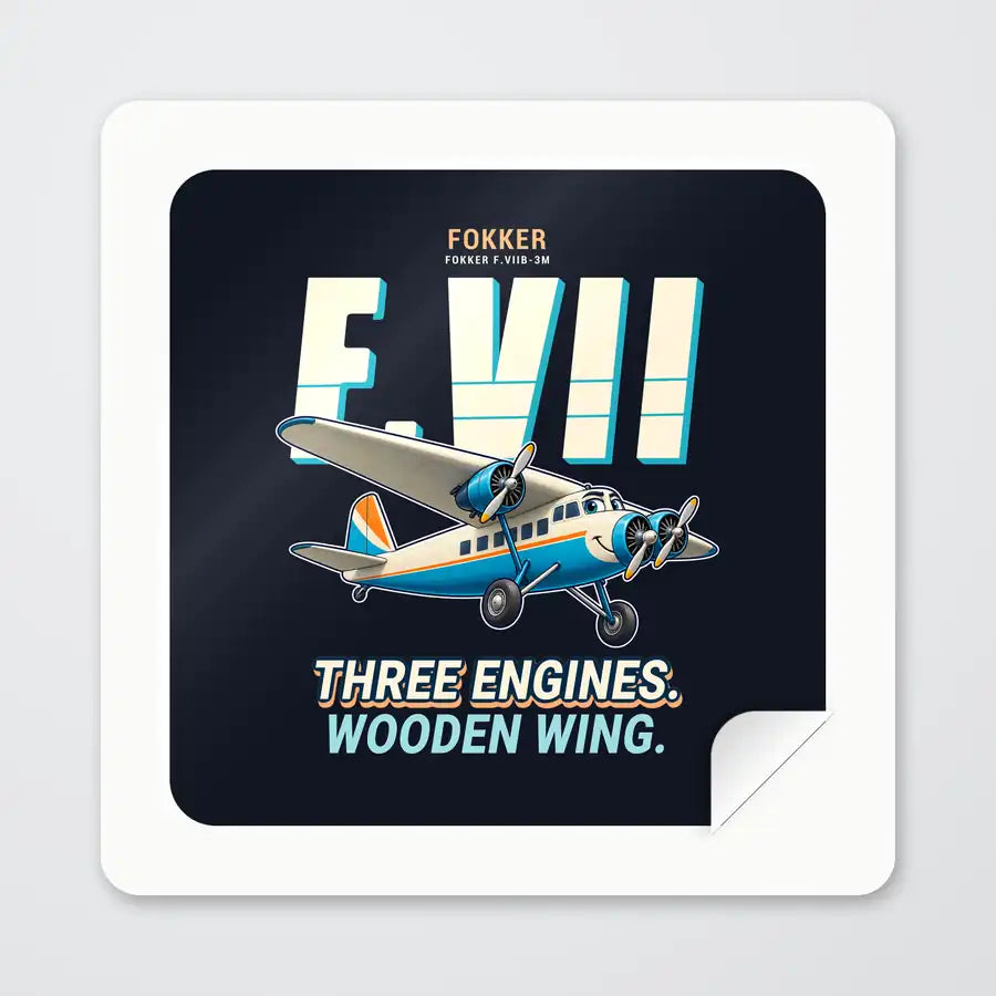 Fokker F.VIIb-3m - Cartoon - Square Sticker - Peel