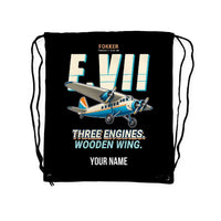 Thumbnail for Fokker F.VIIb-3m - Drawstring Bag - Cartoon + Name - Black