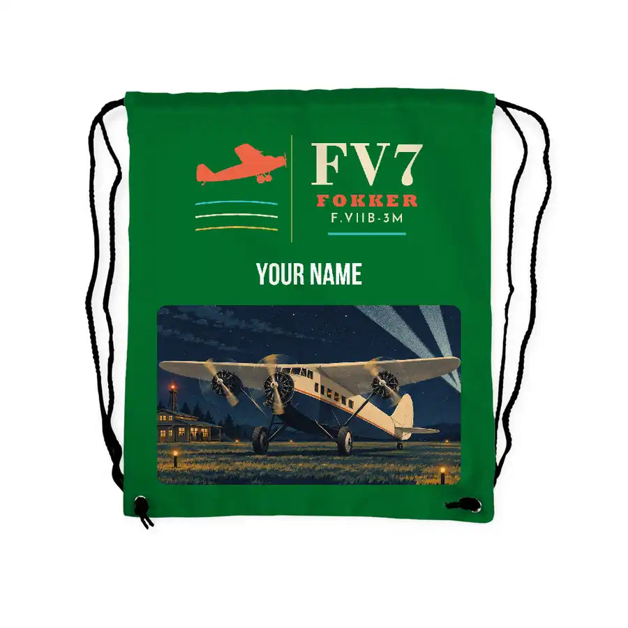 Fokker F.VIIb-3m - Drawstring Bag - Classic + Name - Green