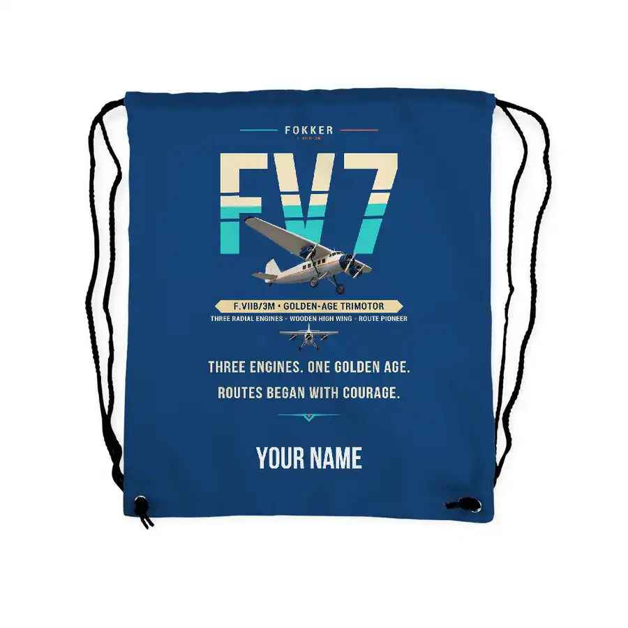 Fokker F.VIIb-3m - Drawstring Bag - Original + Name - Blue