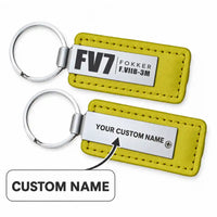 Thumbnail for Fokker F.VIIb-3m - Leather Key Chain - Faux Leather - Tag - Yellow + Name