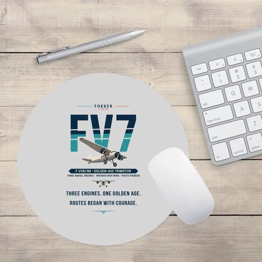 Fokker F.VIIb-3m - Original - Round Mouse Pad - Light Gray