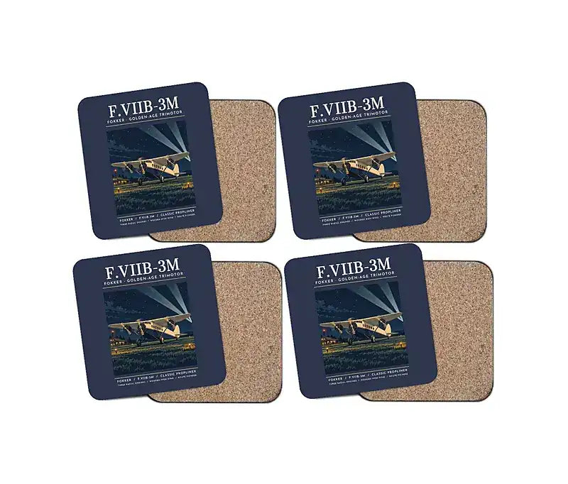 Fokker F.VIIb-3m - Poster - Coaster Set - Navy Blue