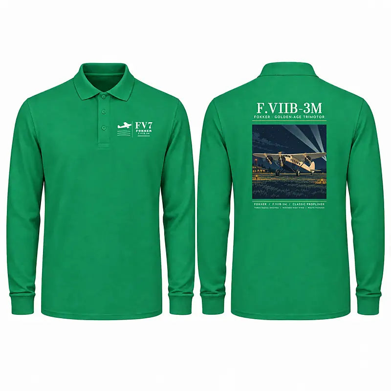 Fokker F.VIIb-3m Premium Polo T-Shirts - Poster - Long Sleeve - Green