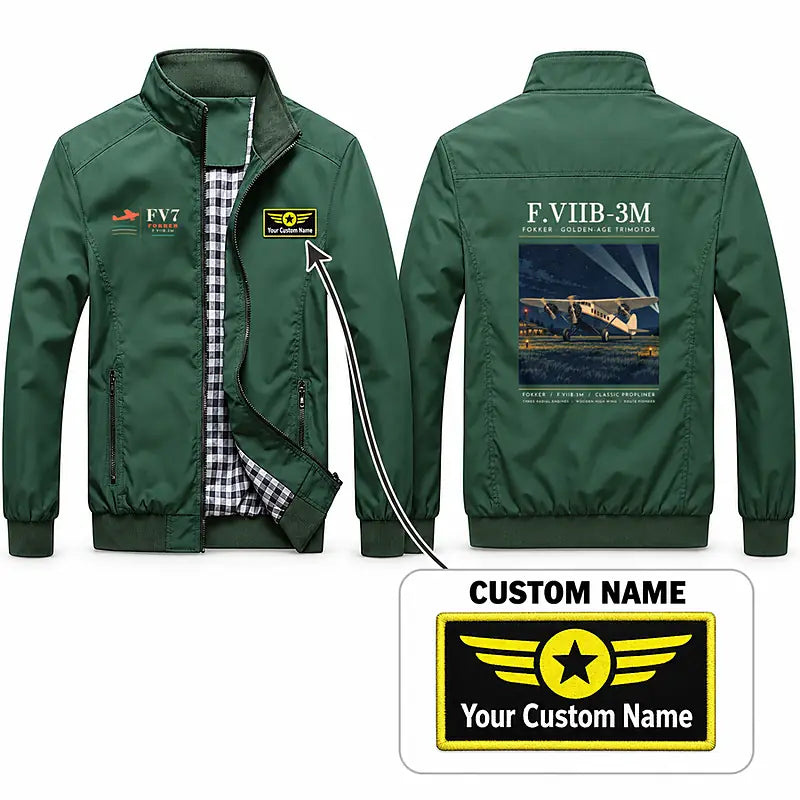 Fokker F.VIIb-3m Stylish Jackets - Stand Collar - Poster + Name - Green