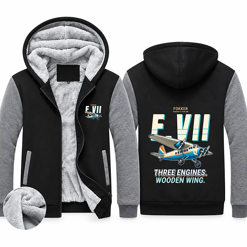 Fokker F.VIIb-3m Zipped Sweatshirts - Cartoon - Black & Gray