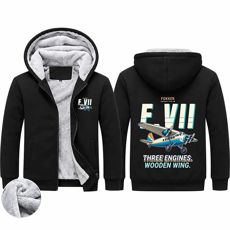 Fokker F.VIIb-3m Zipped Sweatshirts - Cartoon - Black