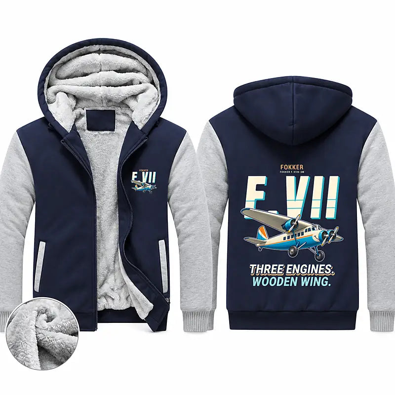 Fokker F.VIIb-3m Zipped Sweatshirts - Cartoon - Navy & Gray