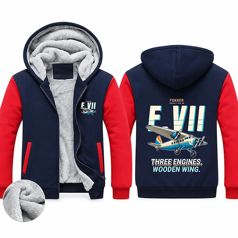 Fokker F.VIIb-3m Zipped Sweatshirts - Cartoon - Navy & Red