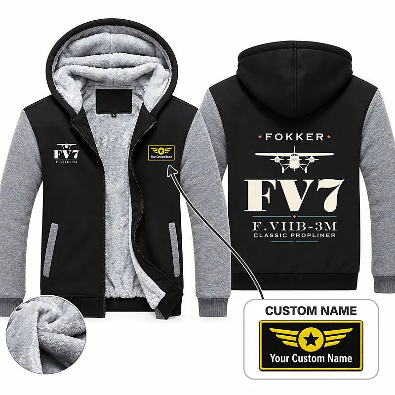 Fokker F.VIIb-3m Zipped Sweatshirts - Heritage + Name - Black & Gray