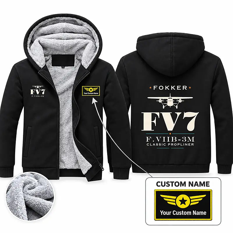 Fokker F.VIIb-3m Zipped Sweatshirts - Heritage + Name - Black