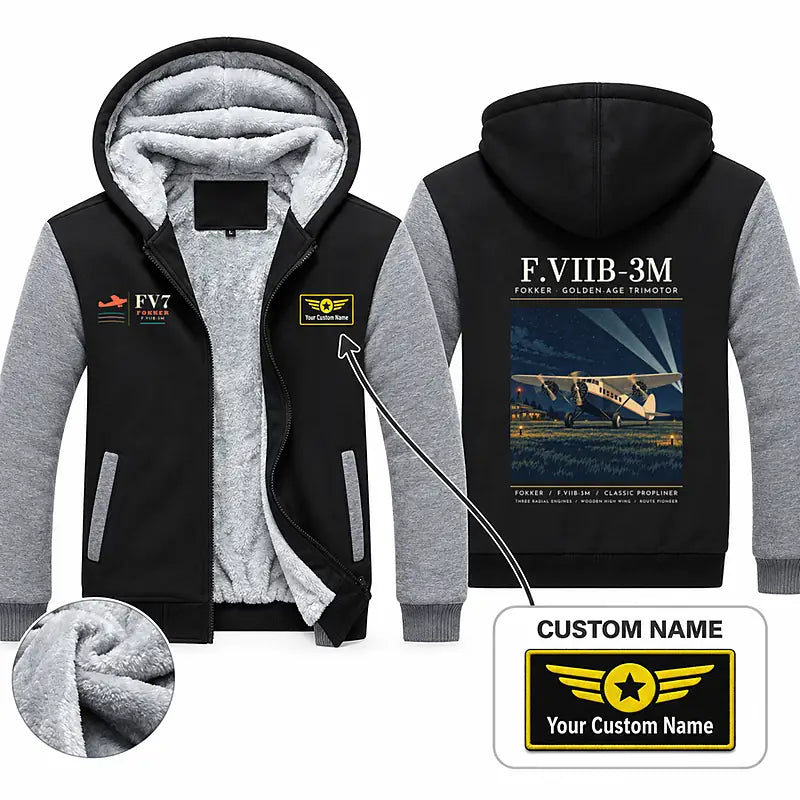 Fokker F.VIIb-3m Zipped Sweatshirts - Poster + Name - Black & Gray