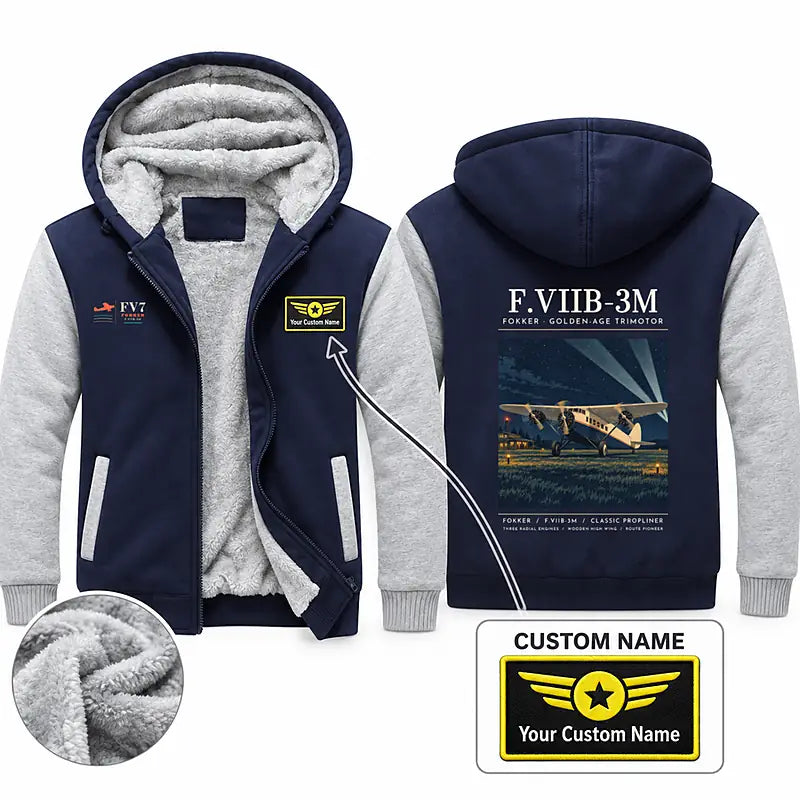 Fokker F.VIIb-3m Zipped Sweatshirts - Poster + Name - Navy & Gray