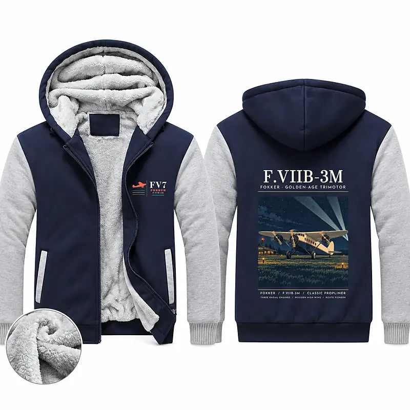 Fokker F.VIIb-3m Zipped Sweatshirts - Poster - Navy & Gray