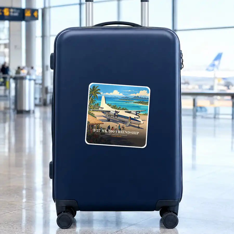 Fokker F27 Mark 500 Friendship - 3D + Name - Square Sticker - Suitcase